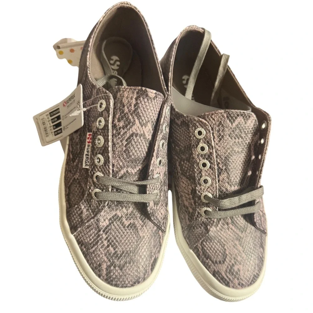 NWT Superga 2750 Sneakers Grey Snake Print Low Top Lace Up Women US‎ 9.5 Euro 41